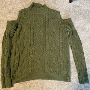 Olive Green cut out Cable Knit Sweater